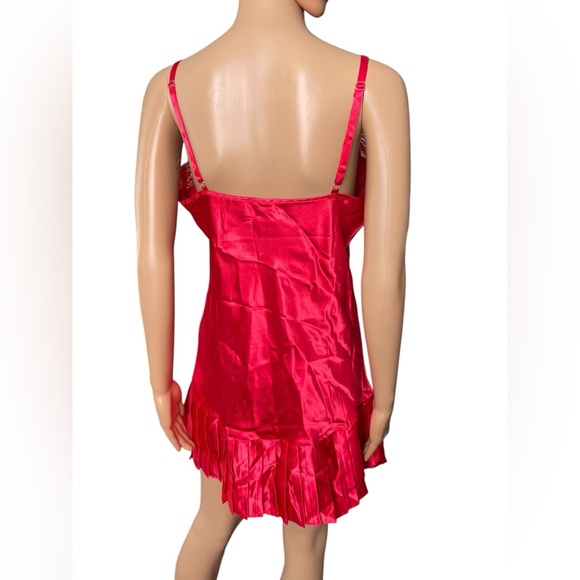 Lady Cameo Vintage 90s Red Satin Silky Pleated Lingerie Intimate Mini Slip Dress - Picture 5 of 6